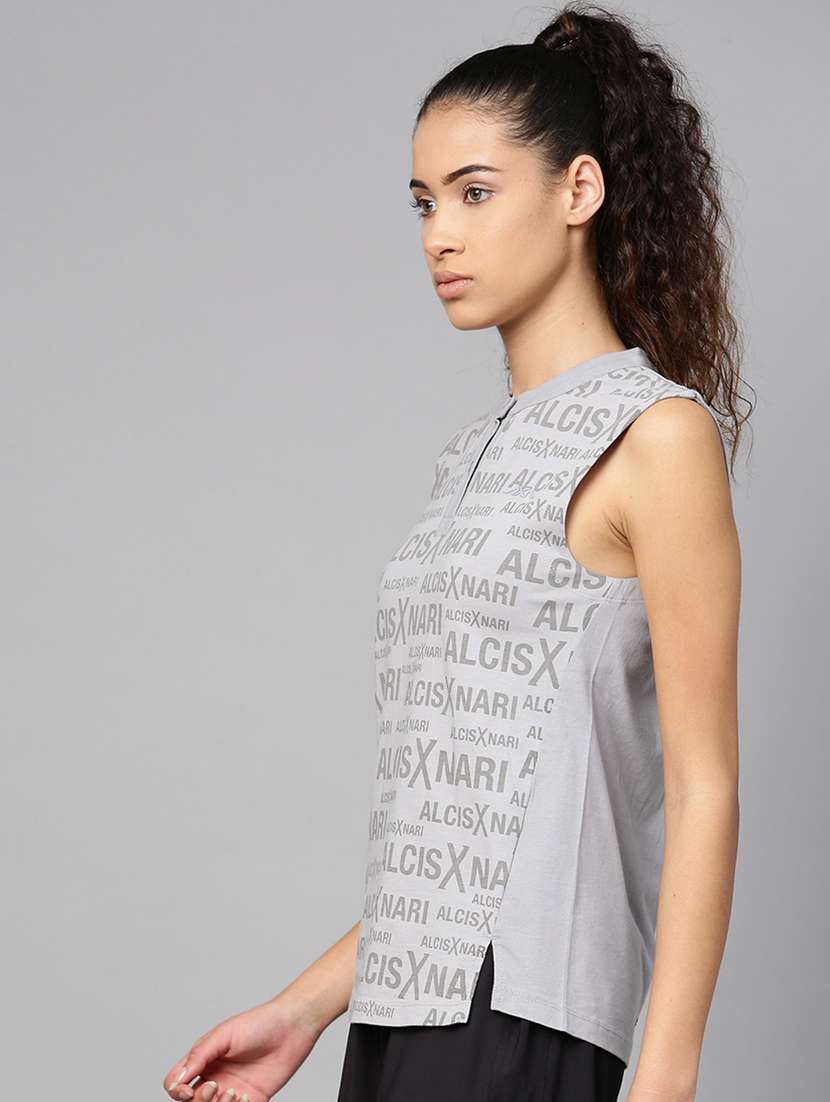 mandarin neck printed tee - 17917645 - Standard Image - 1