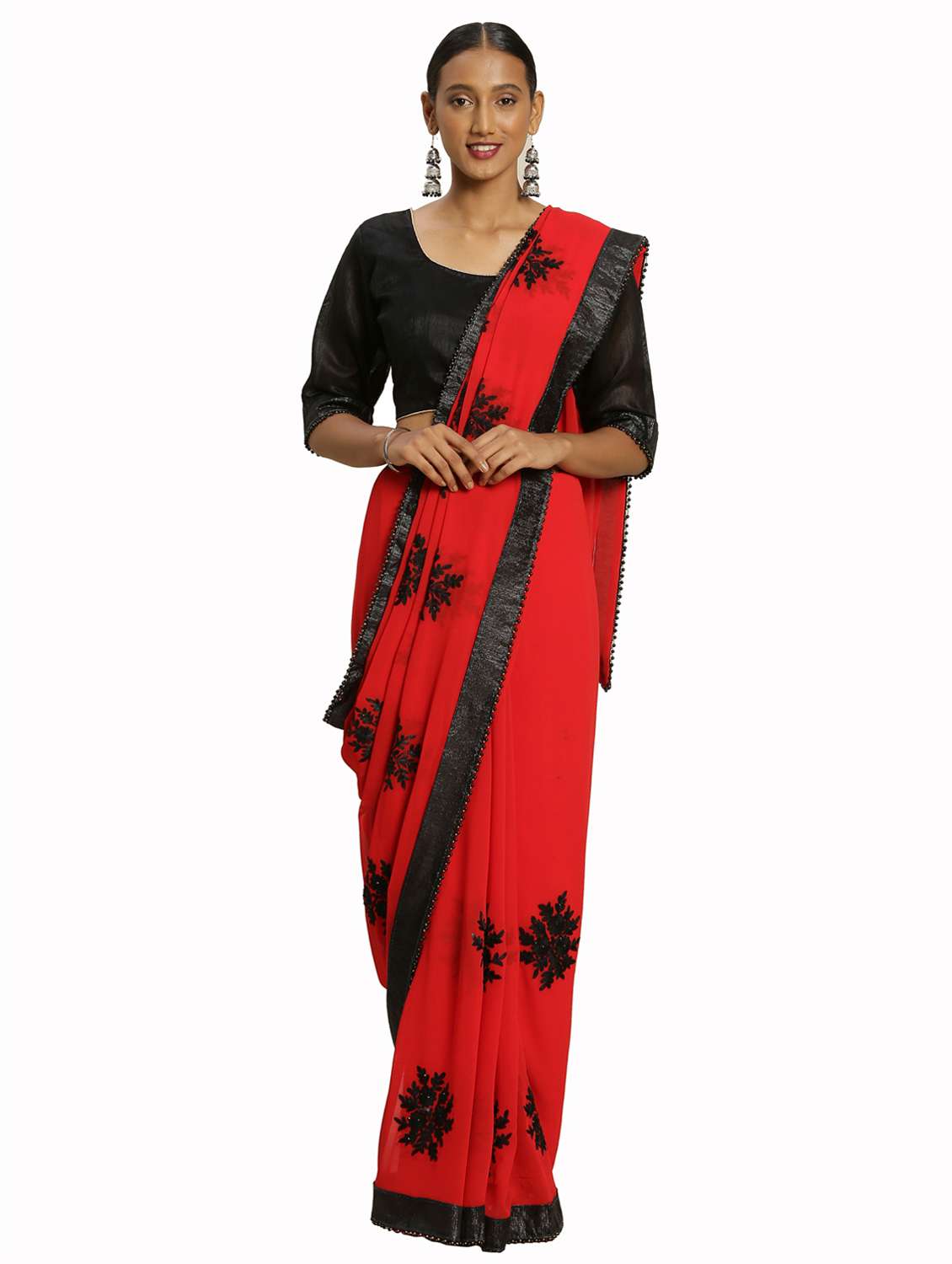 lace detailed embroidered saree with blouse