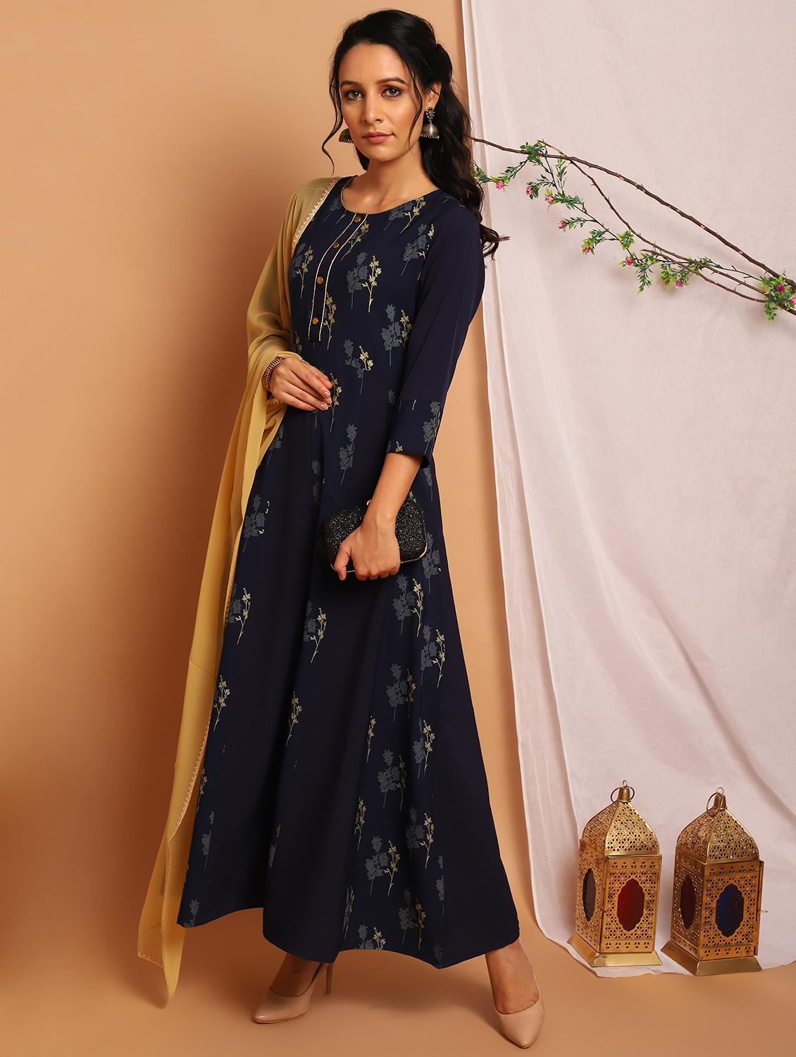 women three quarter sleeve kurta pant with dupatta set - 17922817 - Zoom Image - 0