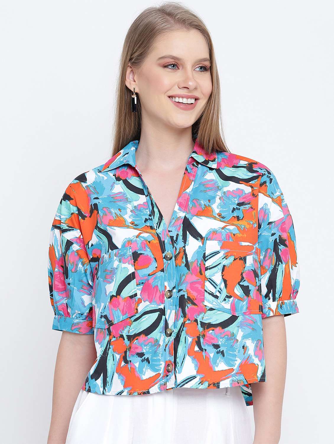 straight hem printed shirt