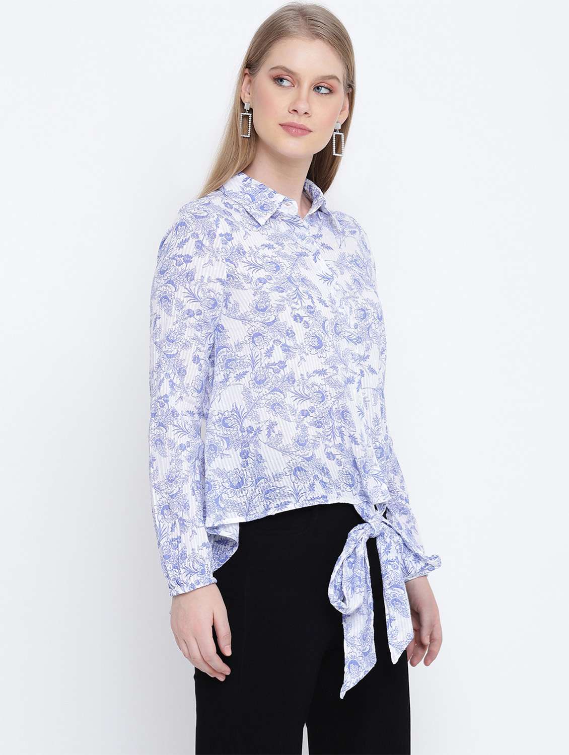 tie front floral shirt - 17923629 - Standard Image - 1