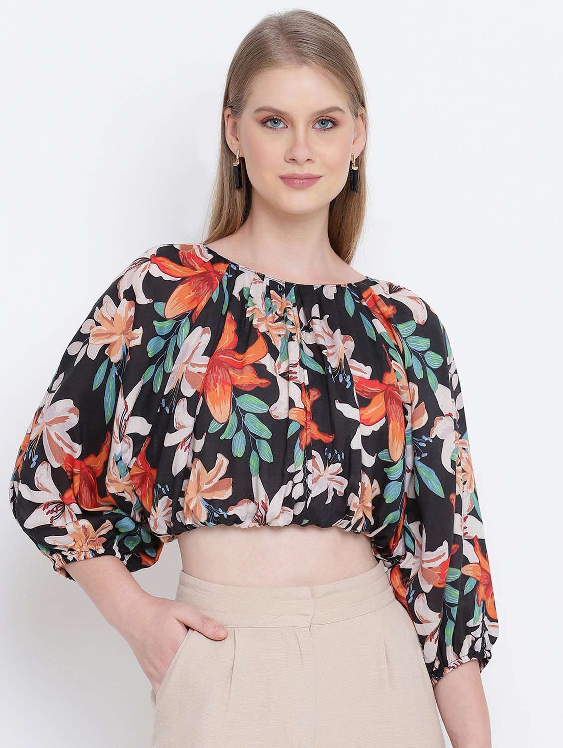 women's crop round neck top - 17923640 -  Zoom Image - 0