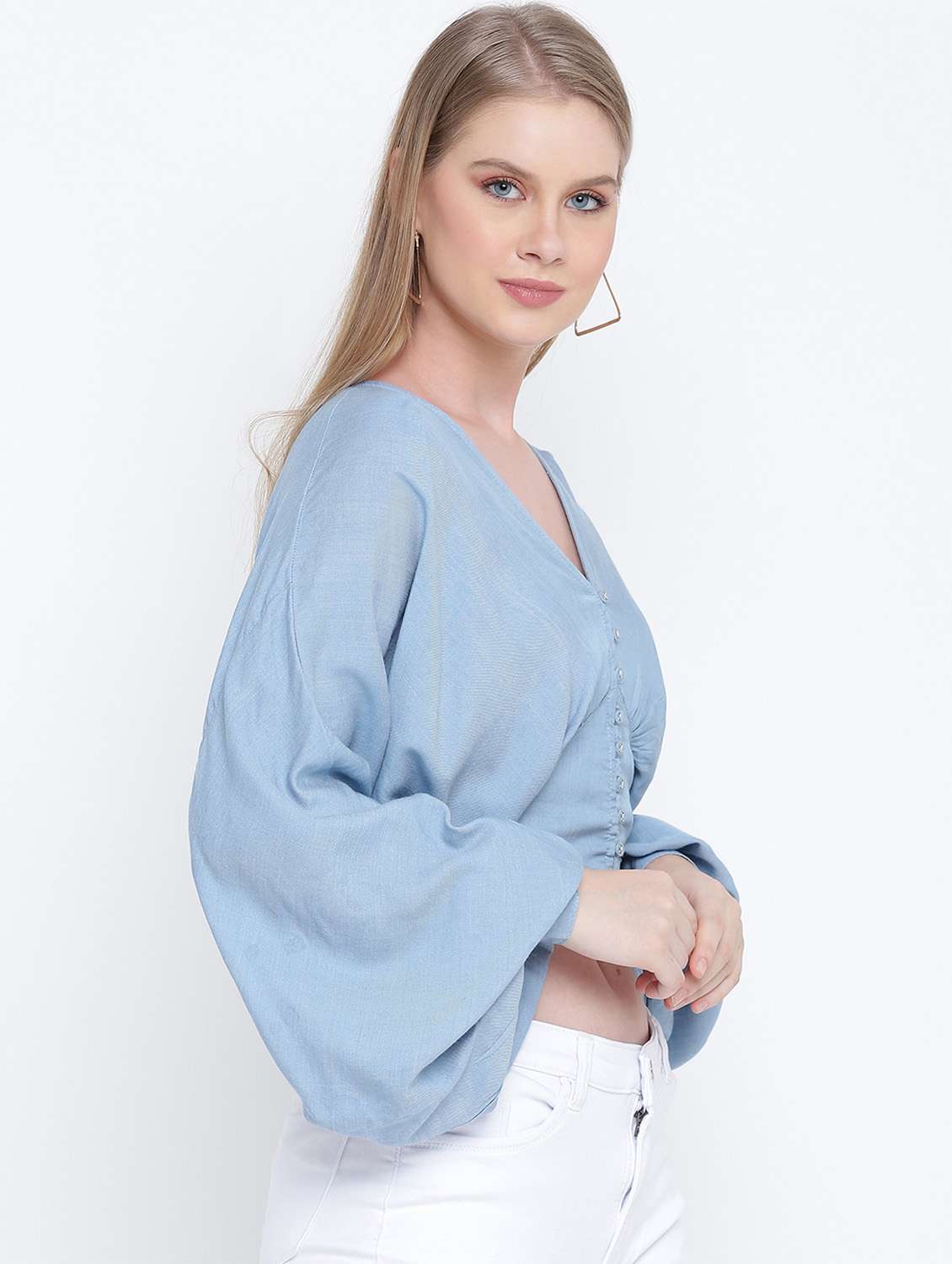 women's crop v neck top - 17923641 - Standard Image - 1