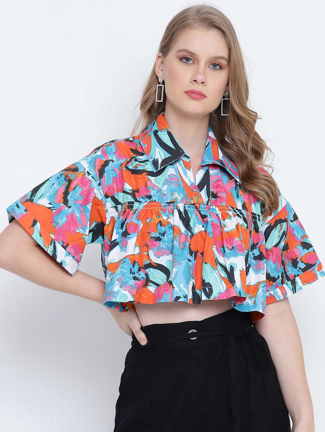 women's crop collared top