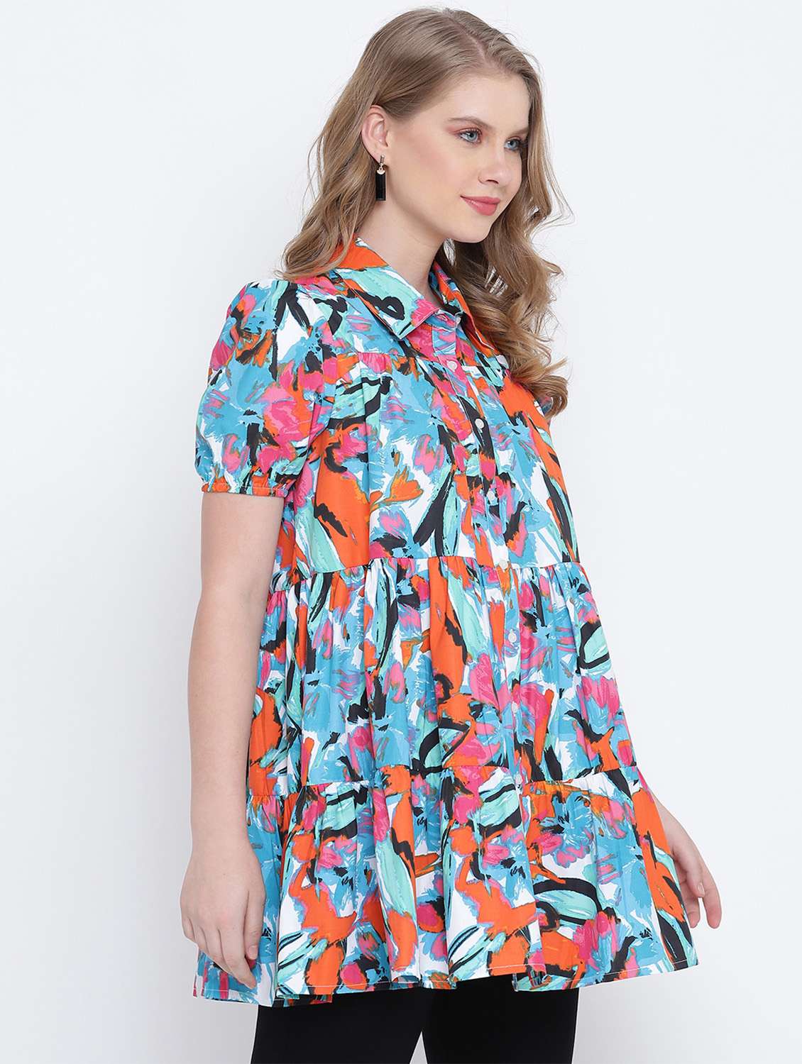 puff sleeved printed tunic - 17923647 -  Standard Image - 1