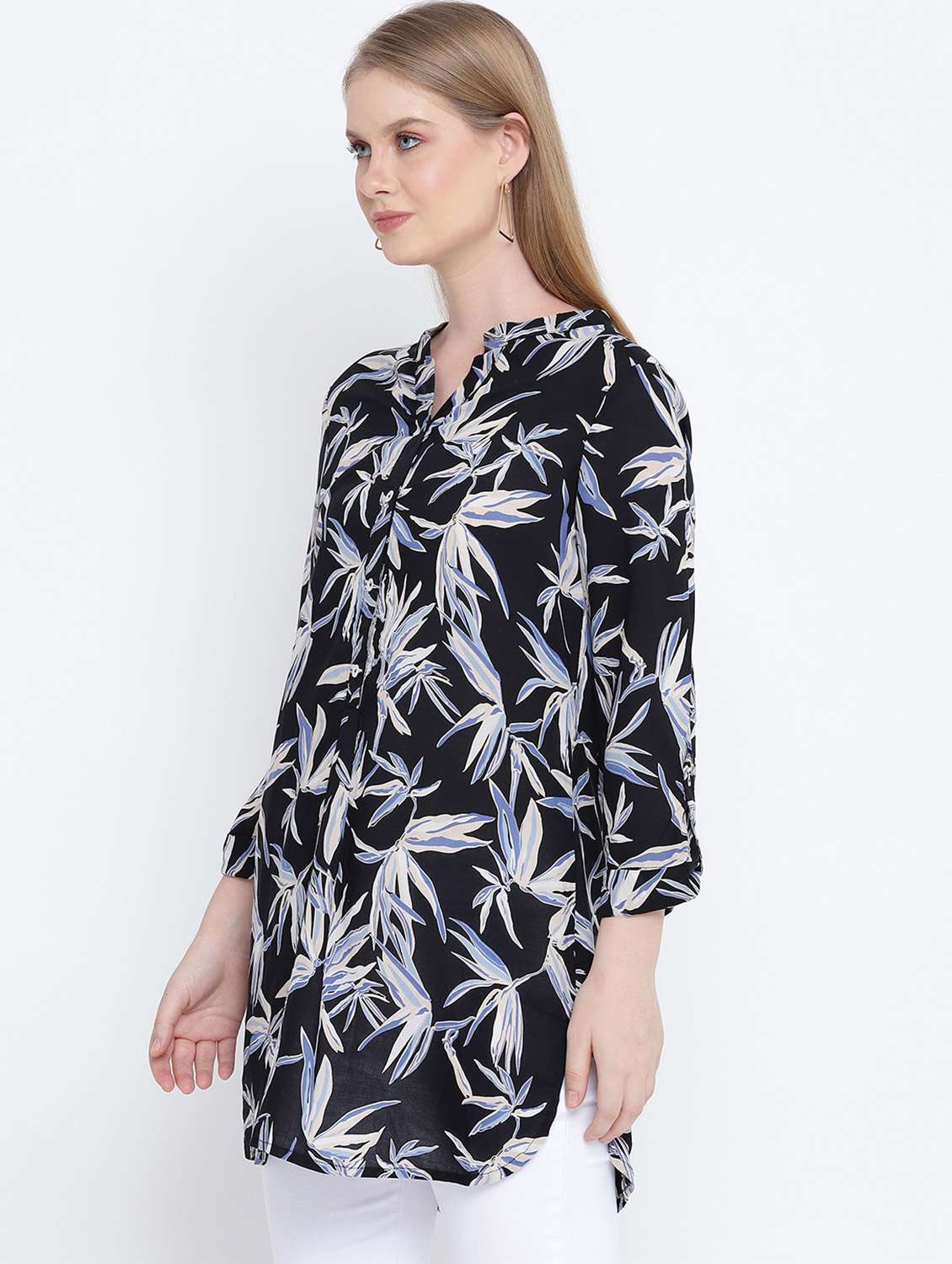 mandarin neck tropical tunic - 17923649 - Standard Image - 1
