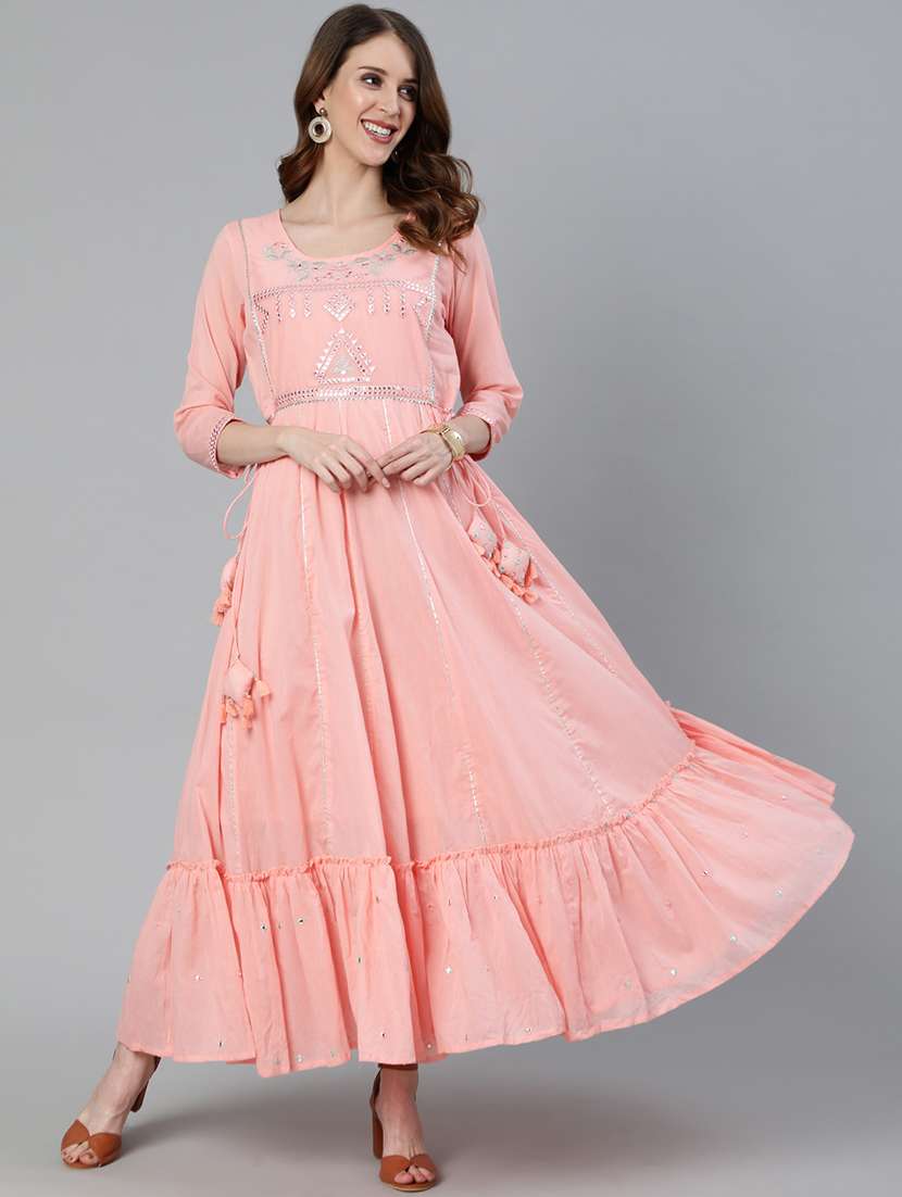 Peach Cotton Anarkali Kurta
