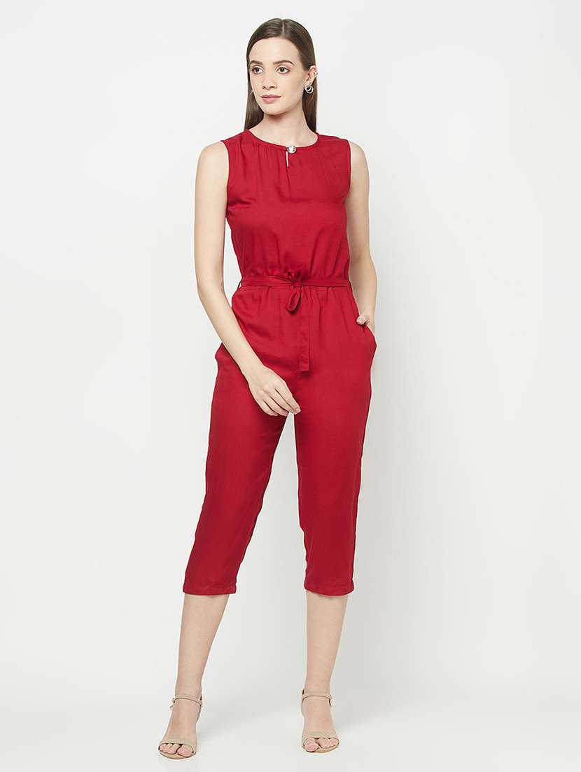 key hole neck solid jumpsuit