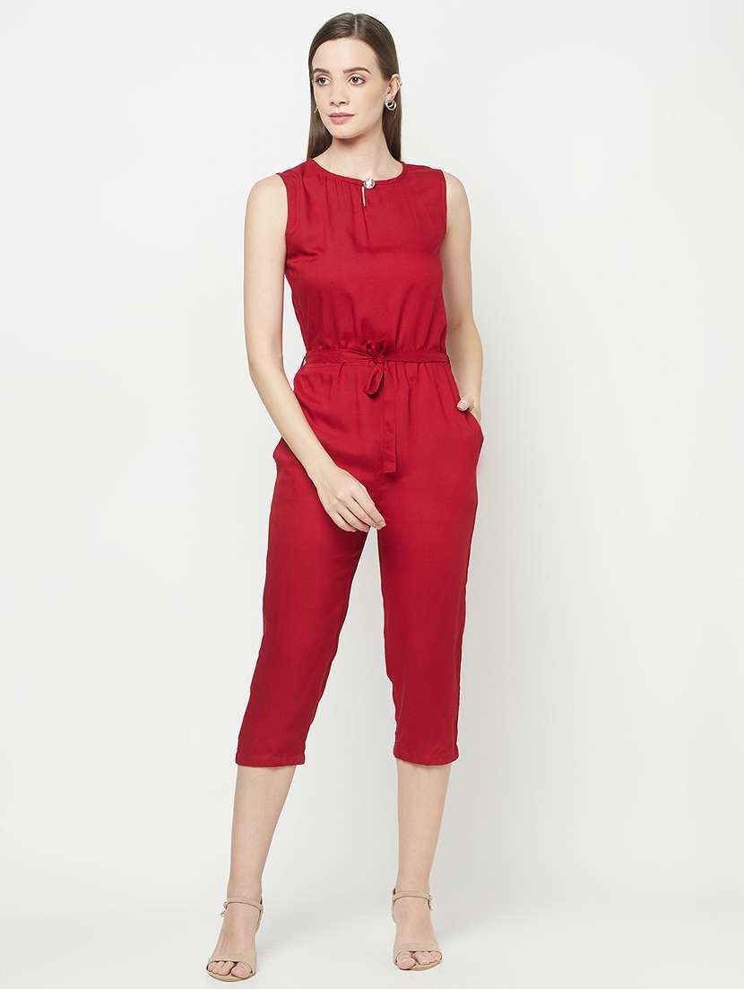 tie front solid jumpsuit 