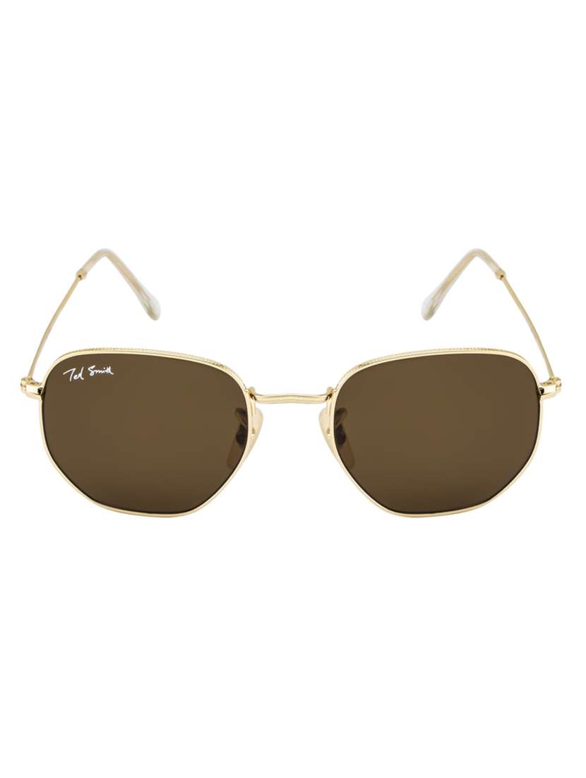 hexon by ted smith in gold frame with hexagonal brown lens sunglass