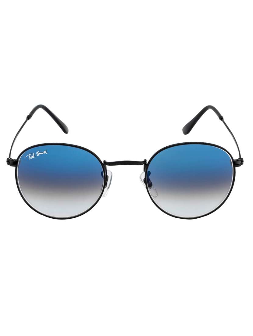 moon by ted smith in black frame with round blue graded lens sunglass