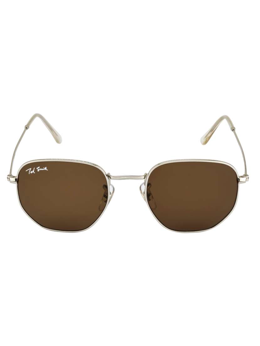 hexon by ted smith in silver frame with hexagonal brown lens sunglass