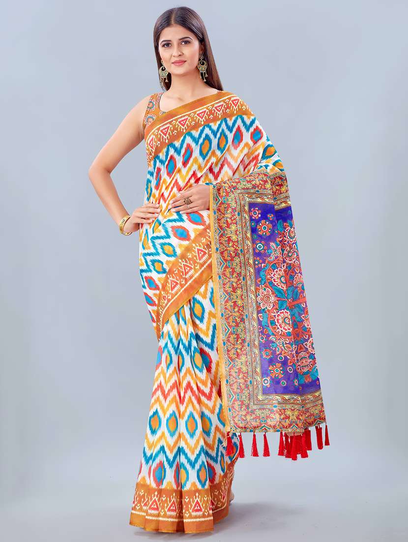 printed woven saree with blouse