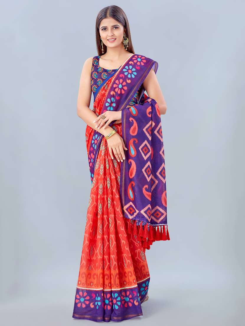 floral printed woven saree with blouse