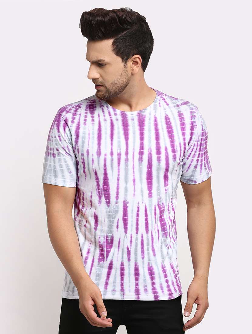 men purple tie & dye print t-shirt