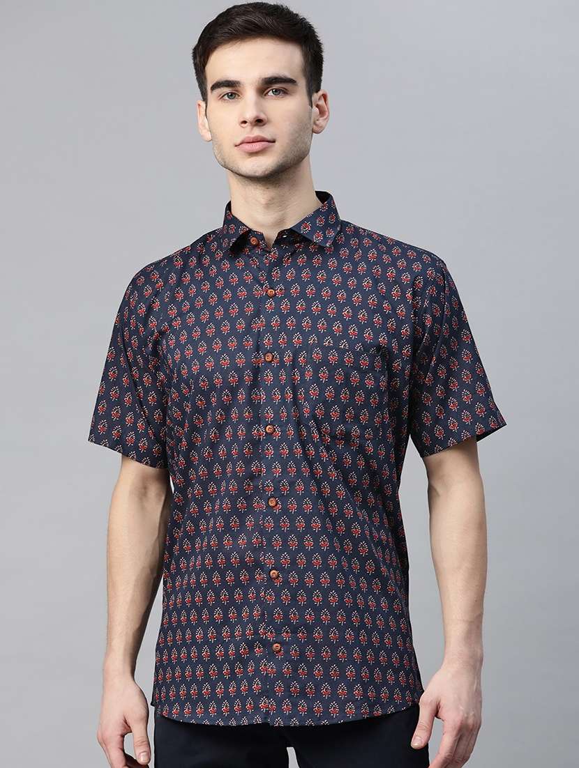 navy blue printed casual shirt