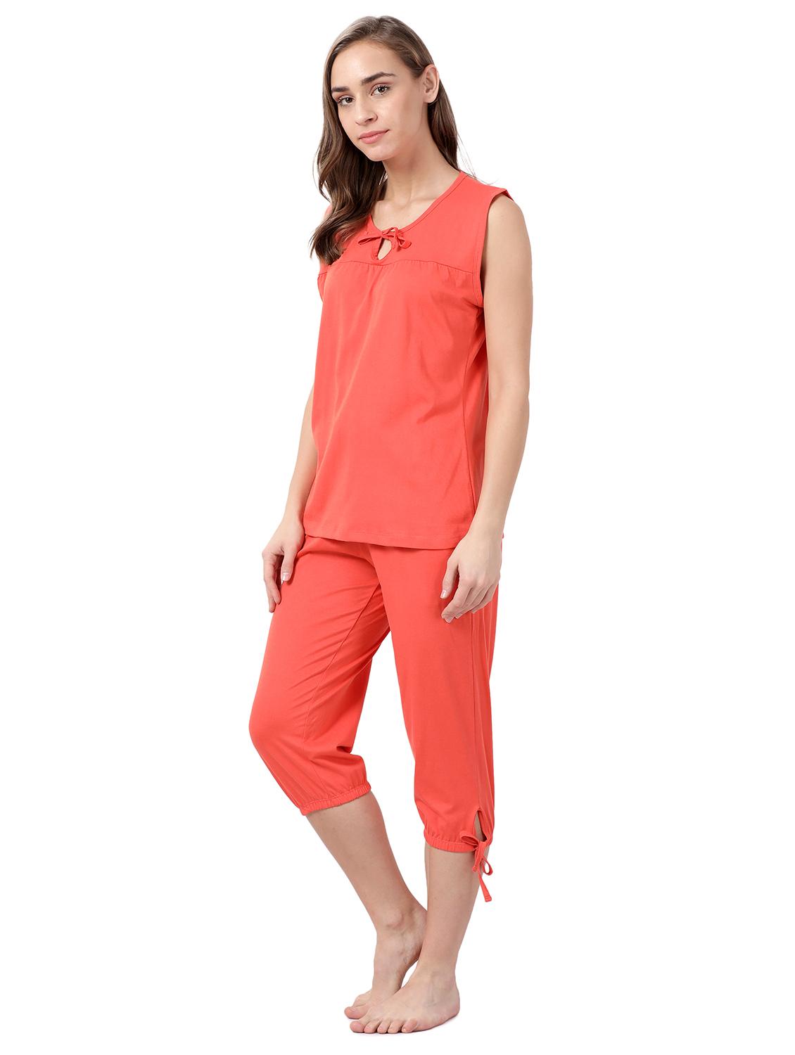 orange solid printed nightwear capri set - 17927888 - Standard Image - 1