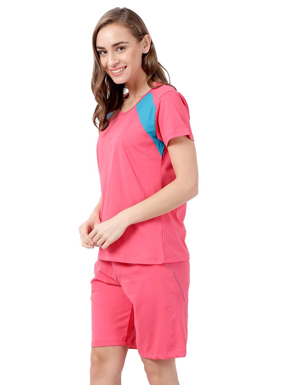 pink solid nightwear shorts set - 17927903 - Standard Image - 1
