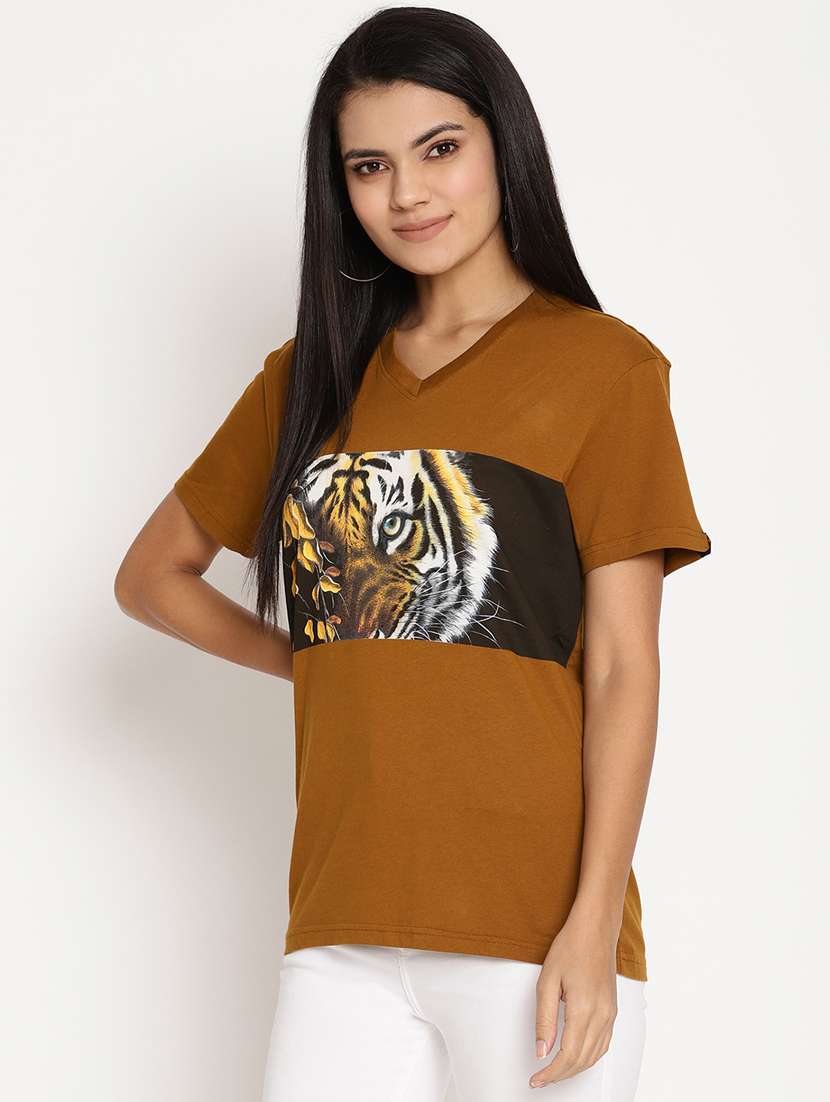 women's chest print round neck t-shirt - 17928751 -  Standard Image - 1