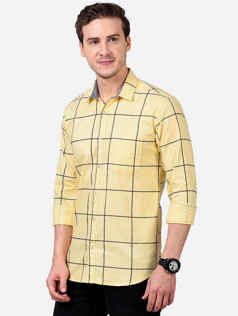 yellow checkered casual shirt - 17928775 -  Standard Image - 1