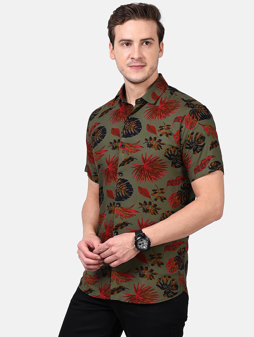 olive green printed casual shirt - 17928779 - Standard Image - 1
