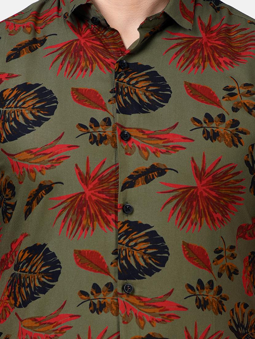 olive green printed casual shirt - 17928779 - Standard Image - 4