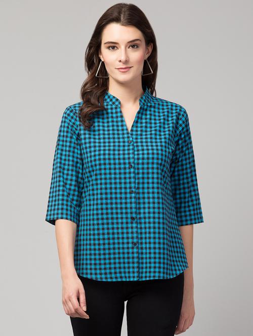 mandarin neck checkered shirt top - 17928805 -  Standard Image - 0