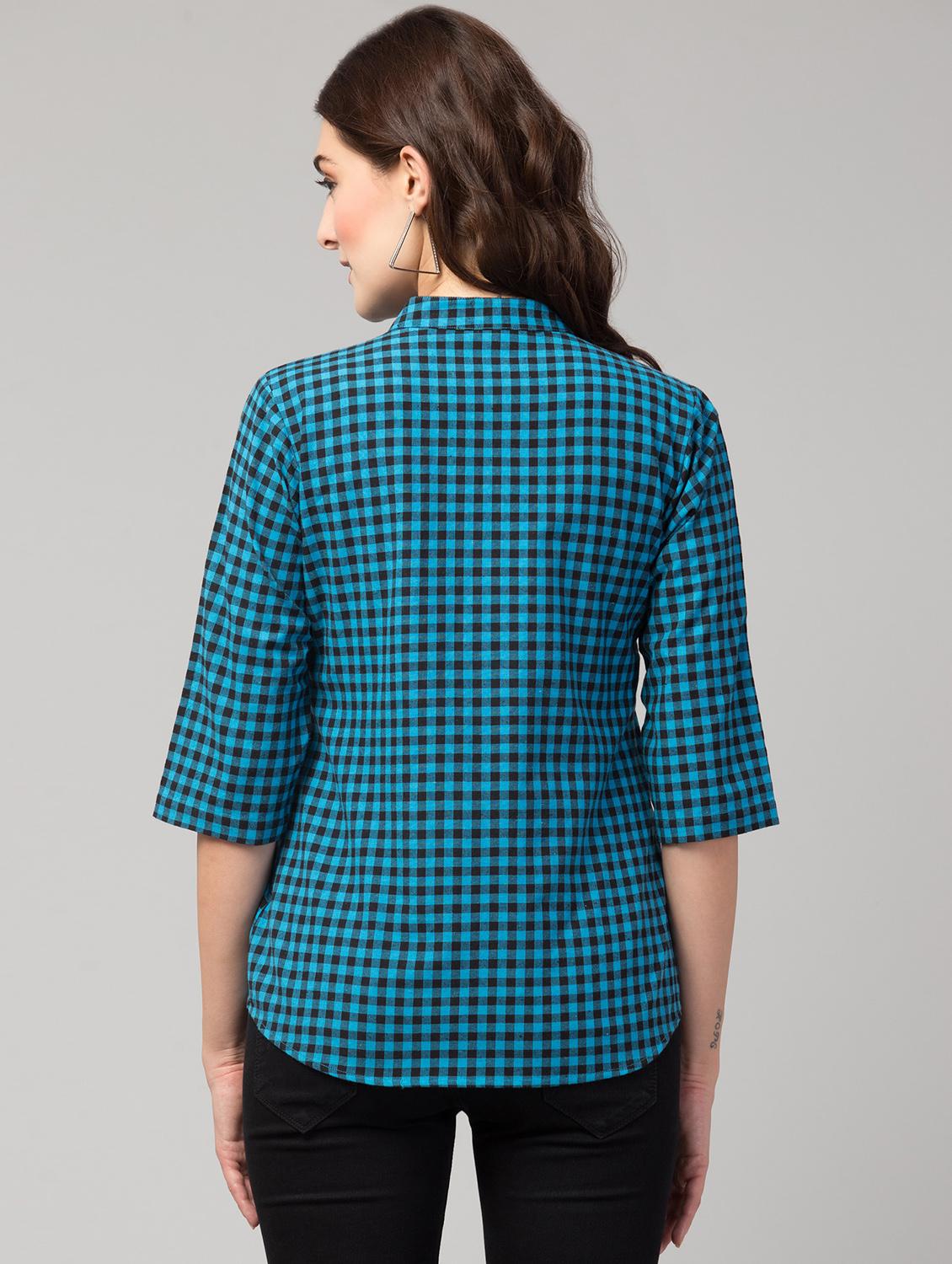 mandarin neck checkered shirt top - 17928805 - Standard Image - 1
