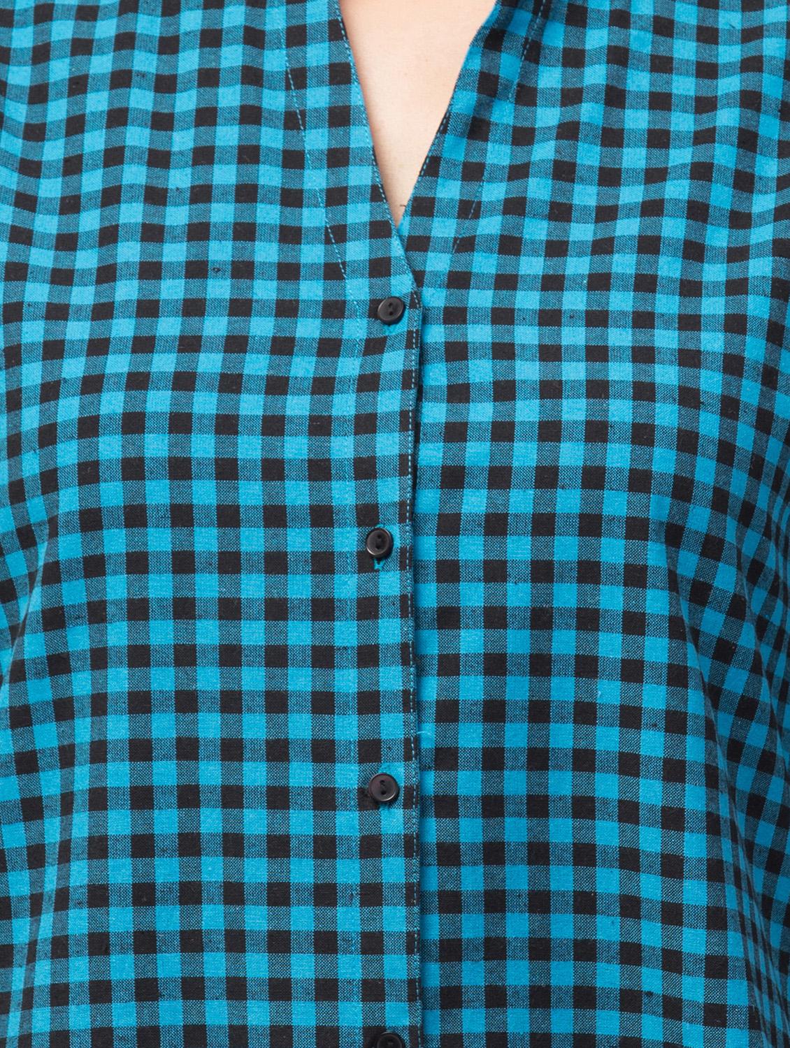 mandarin neck checkered shirt top - 17928805 - Standard Image - 4