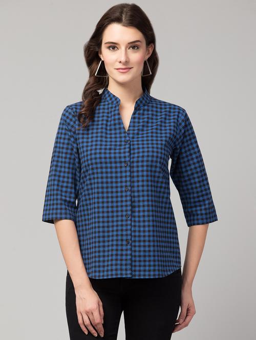 mandarin neck checkered tunic - 17928806 - Standard Image - 0