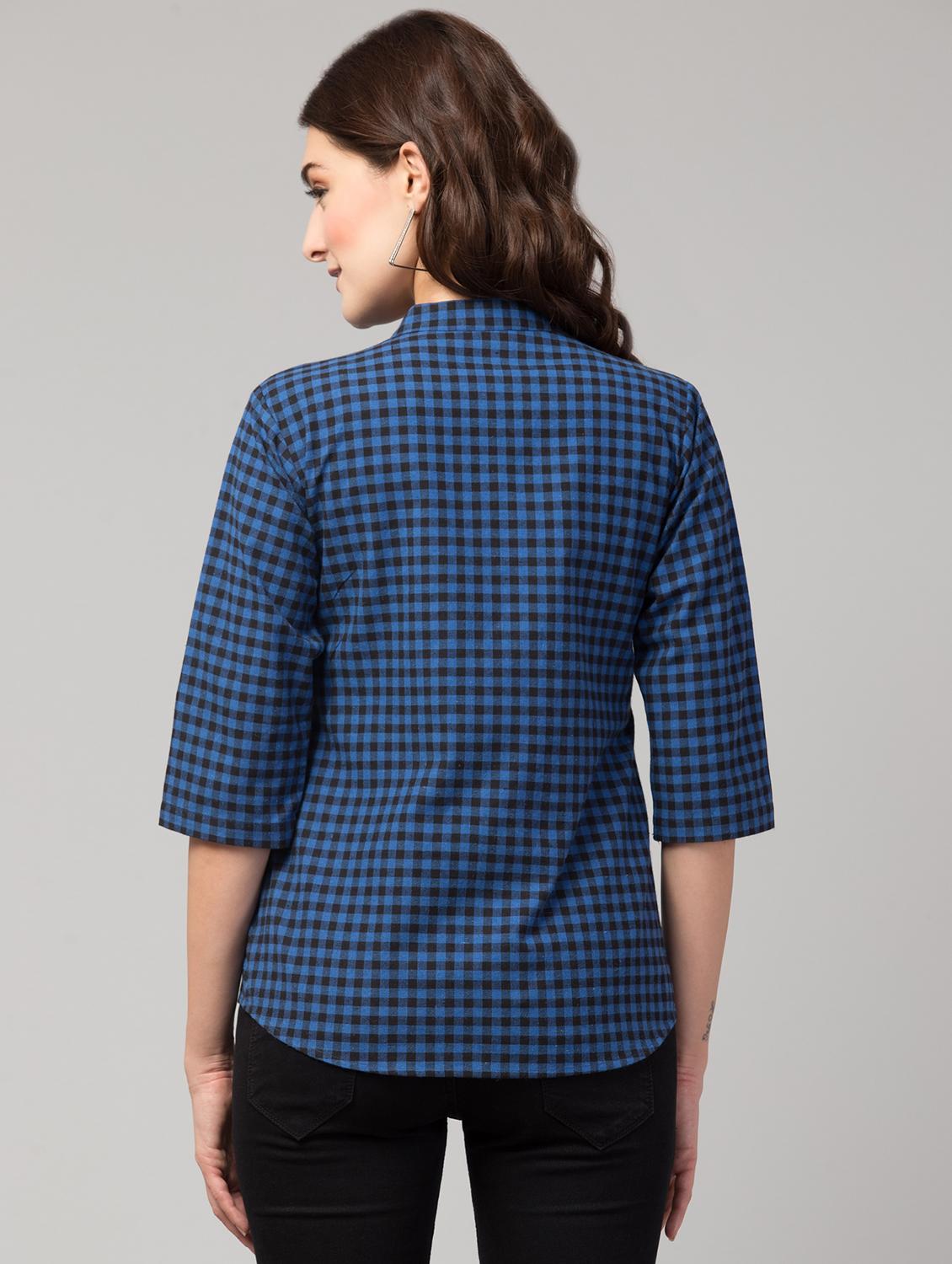 mandarin neck checkered tunic - 17928806 - Standard Image - 1