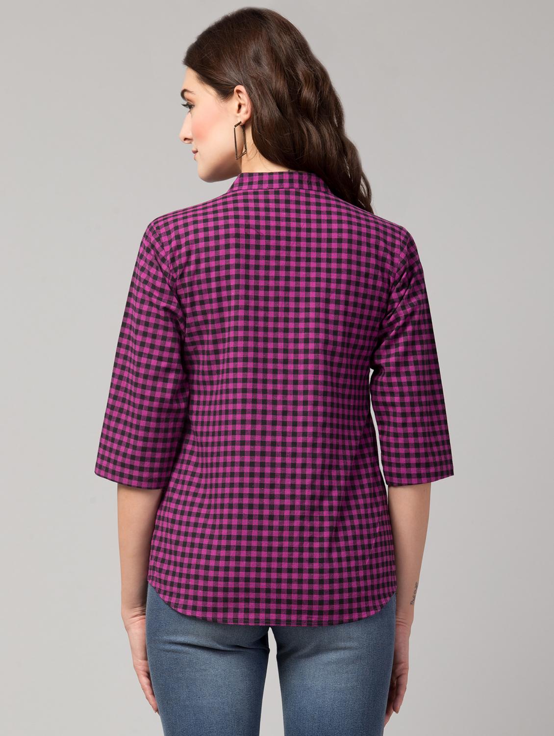 mandarin neck checkered shirt top - 17928807 - Standard Image - 1