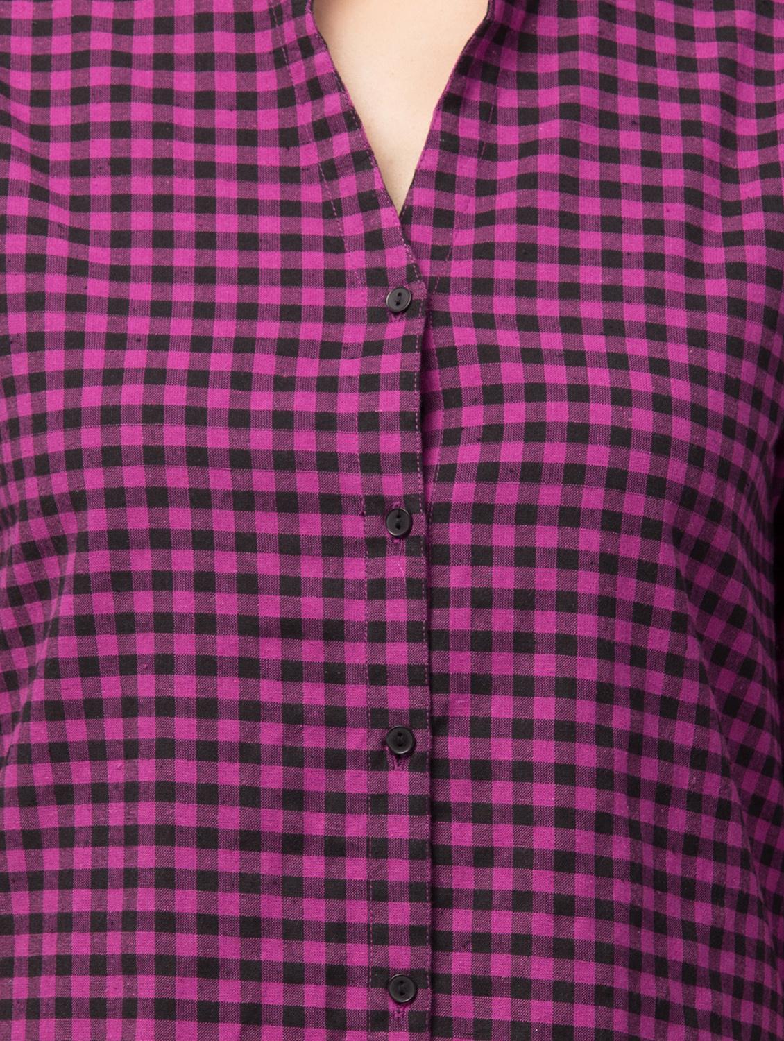 mandarin neck checkered shirt top - 17928807 - Standard Image - 4