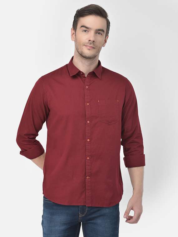 maroon solid casual shirt
