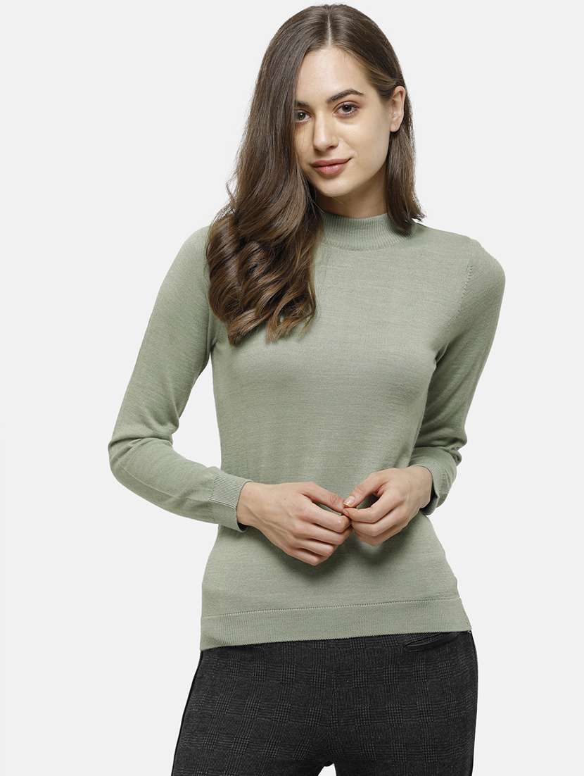 high neck solid pullover