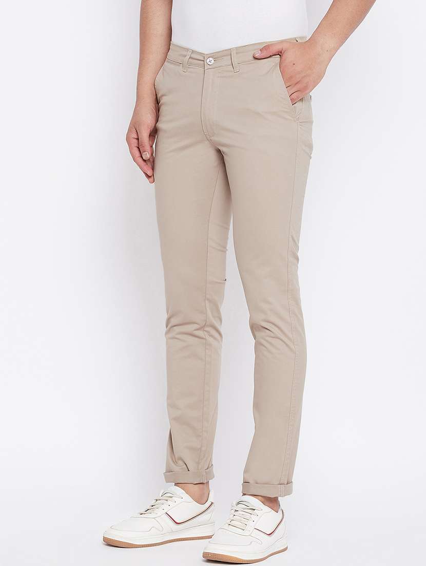 beige solid chinos - 17930080 -  Standard Image - 1