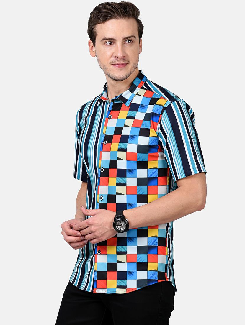 blue printed casual shirt - 17930534 - Standard Image - 1
