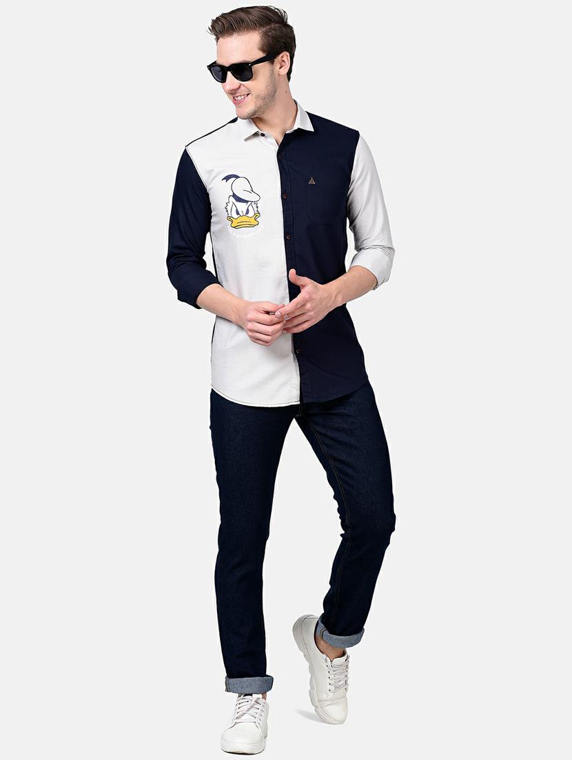 navy blue color block casual shirt - 17930538 - Standard Image - 4