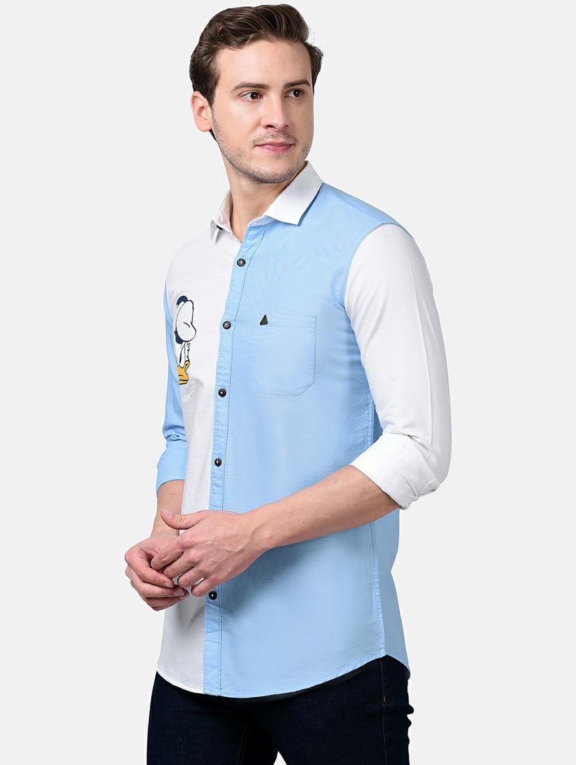 light blue color block casual shirt - 17930539 - Standard Image - 1