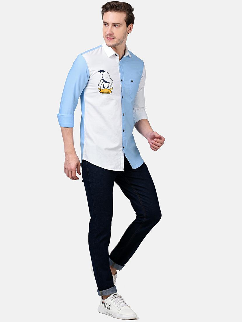 light blue color block casual shirt - 17930539 - Standard Image - 4