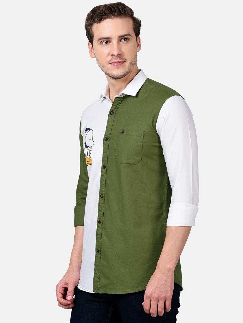 olive green color block casual shirt - 17930542 -  Standard Image - 1