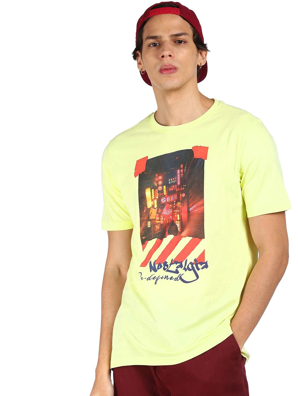 yellow printed t-shirt