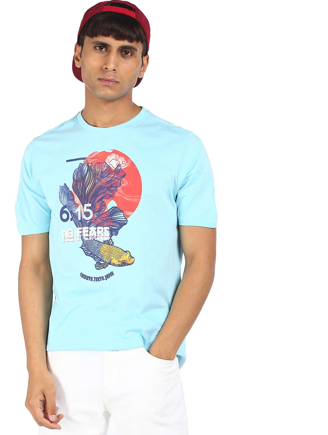 light blue printed t-shirt