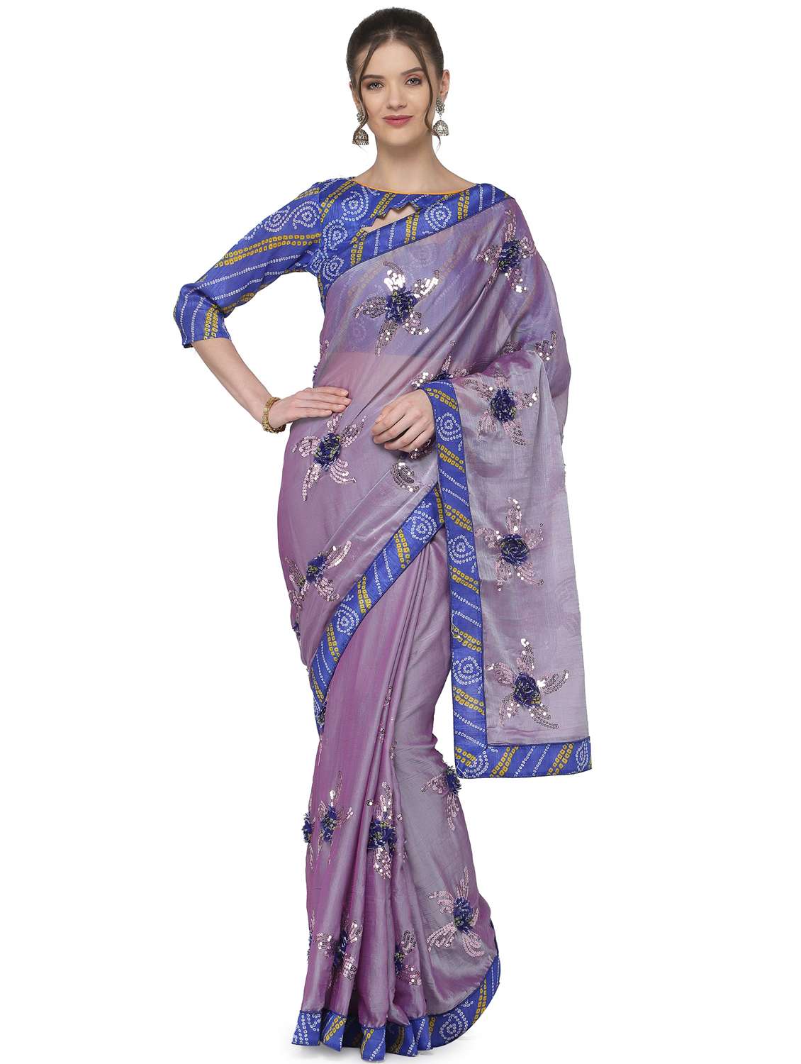 women's self design purple colored saree with blouse