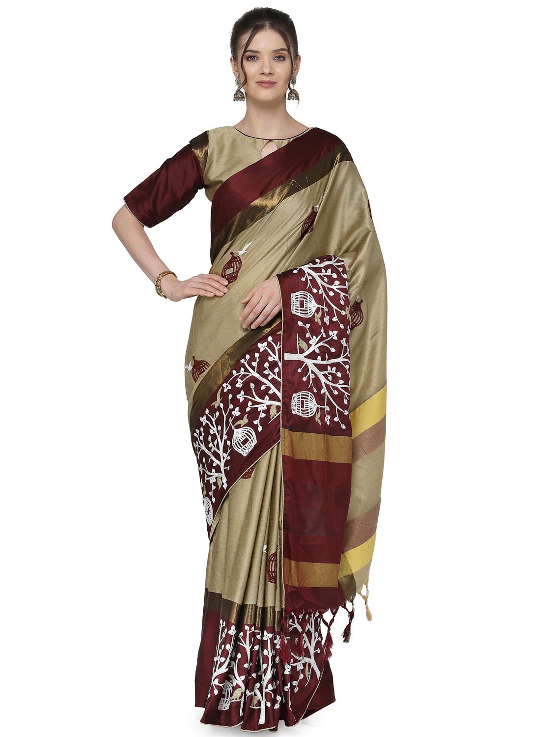 women's self design beige colored saree with blouse - 17933604 - Zoom Image - 0