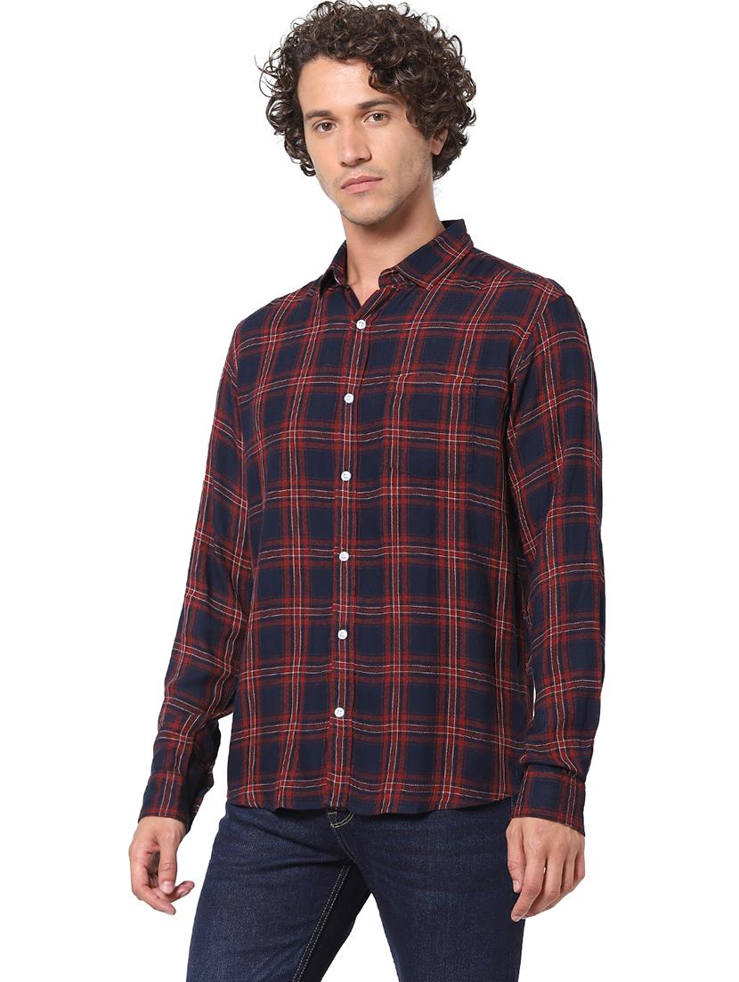 navy blue checkered casual shirt - 17934018 - Standard Image - 1