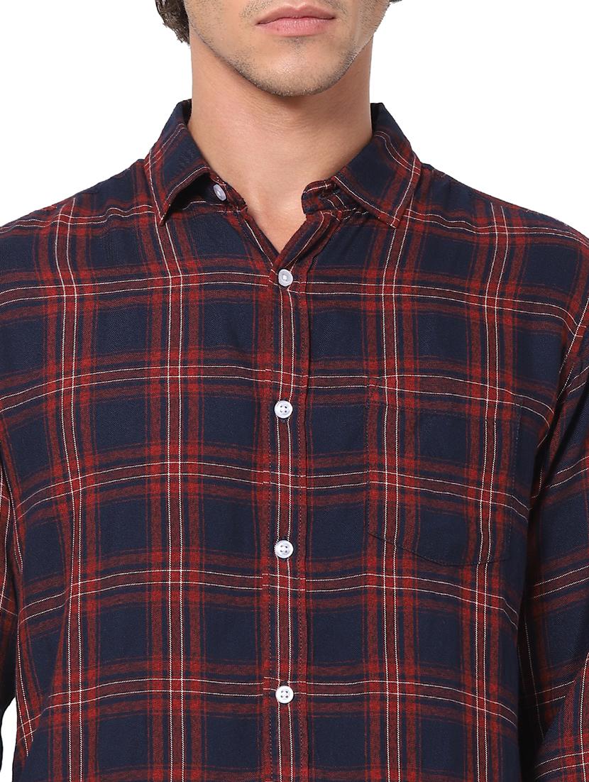 navy blue checkered casual shirt - 17934018 - Standard Image - 4