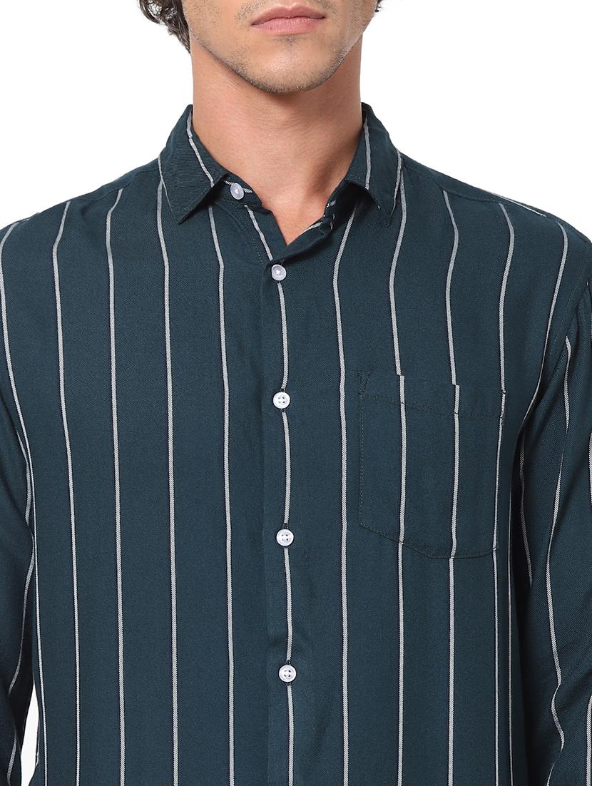 teal striped casual shirt - 17934026 - Standard Image - 4