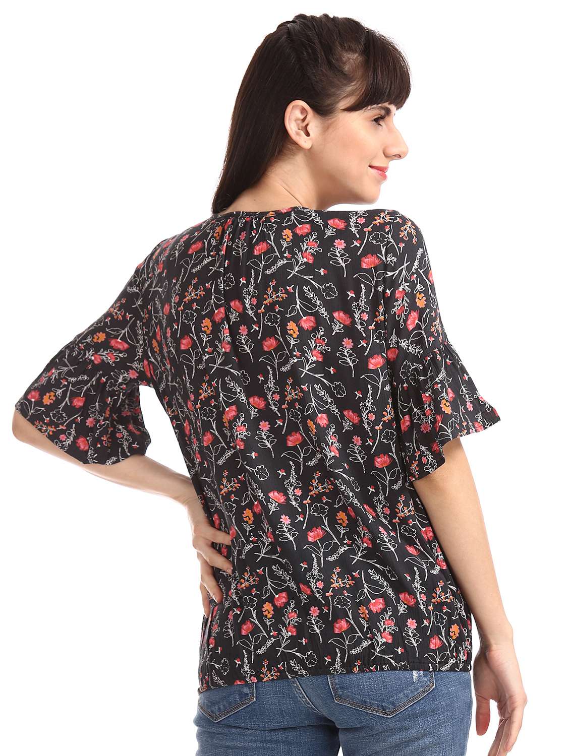 women's straight tie-up neck top - 17935594 - Standard Image - 1