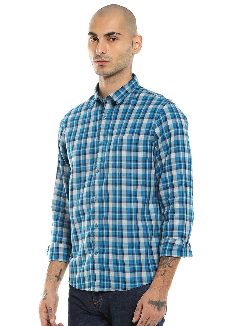 blue checkered casual shirt